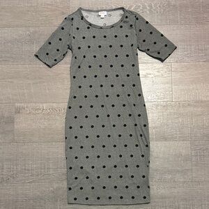 LuLaRoe Grey Dress with Black Polka Dots - Midi